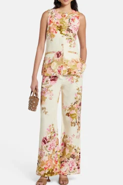 Sama Floral Cotton Flared Pants in Ivory