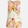 Sama Floral Cotton Waist Coat Top in Ivory