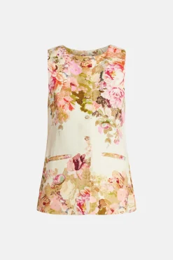 Sama Floral Cotton Waist Coat Top in Ivory