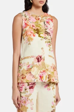 Sama Floral Cotton Waist Coat Top in Ivory