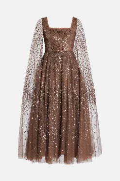 Scatter Dot Cape Evening Dress