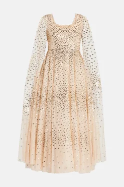 Scatter Dot Cape Evening Dress