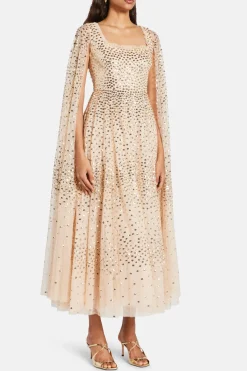 Scatter Dot Cape Evening Dress