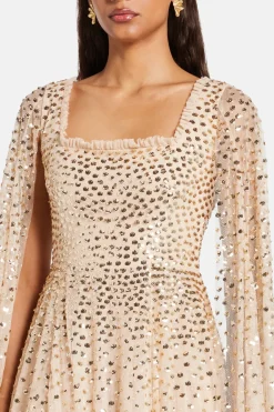 Scatter Dot Cape Evening Dress