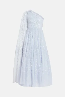 Scatter Dot One Shoulder Evening Dress