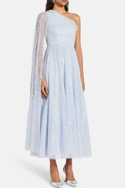 Scatter Dot One Shoulder Evening Dress