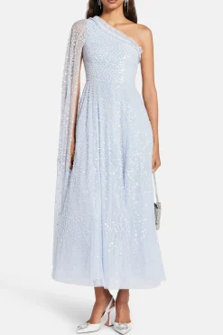 Scatter Dot One Shoulder Evening Dress