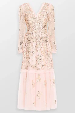 Sequin Chain V Neck Evening Dress
