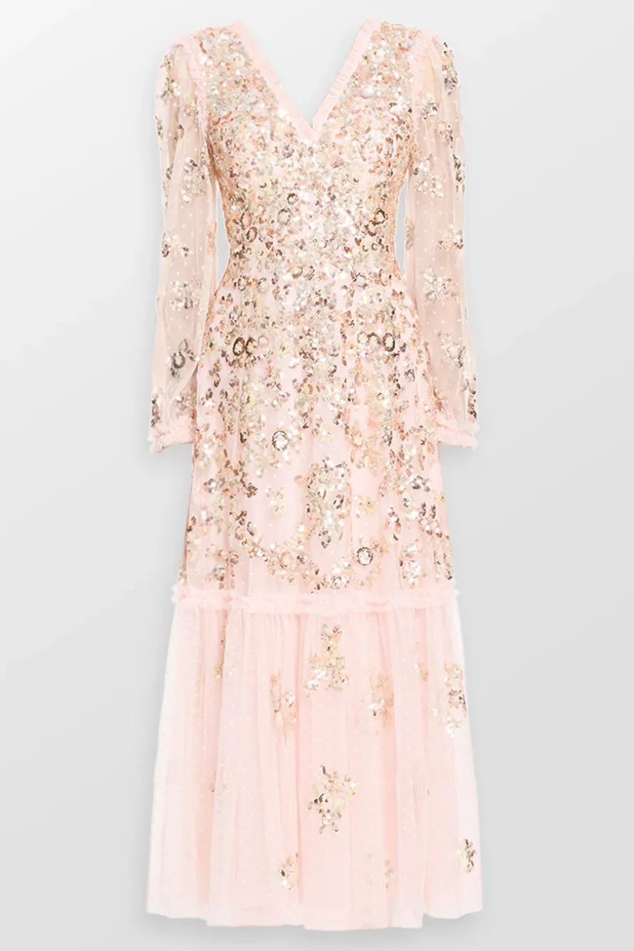 Sequin Chain V Neck Evening Dress