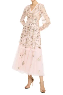 Sequin Chain V Neck Evening Dress