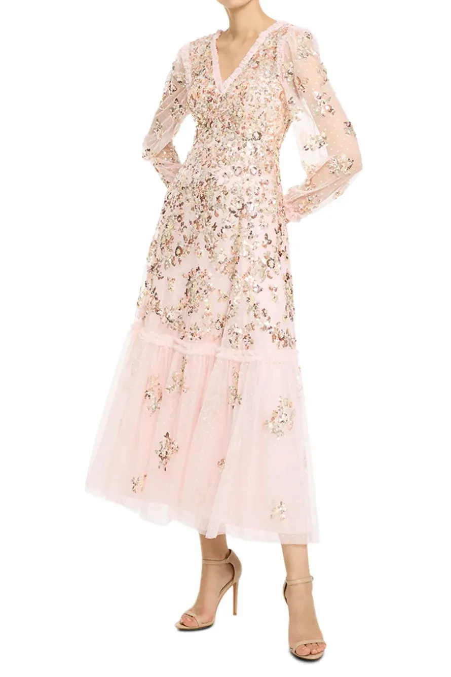 Sequin Chain V Neck Evening Dress
