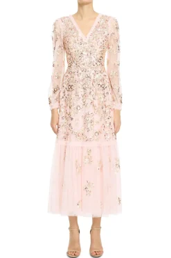 Sequin Chain V Neck Evening Dress