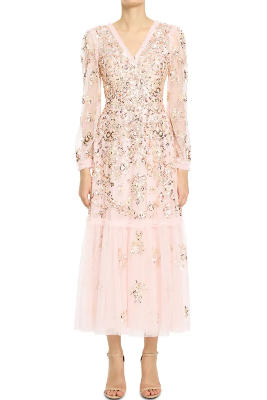 Sequin Chain V Neck Evening Dress