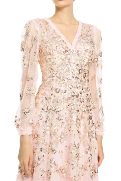 Sequin Chain V Neck Evening Dress