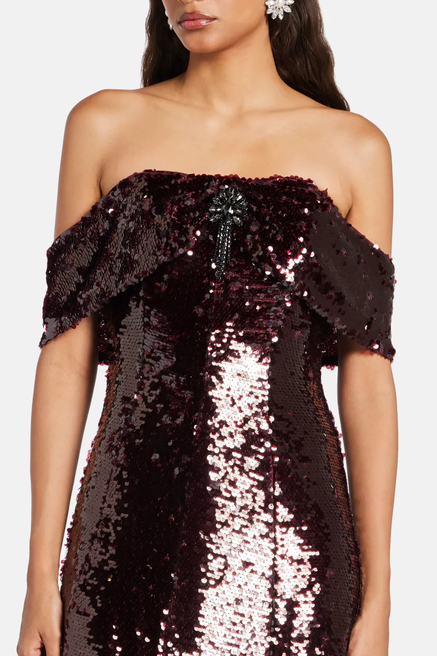 Sequin Off Shoulder Evening Dress