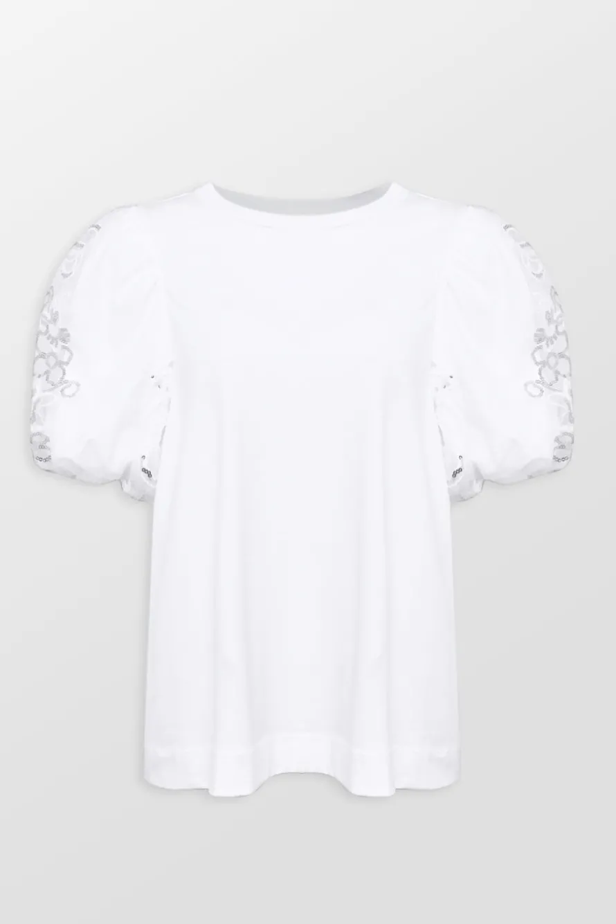Sequin Tulle Puff Sleeve A-Line T-Shirt