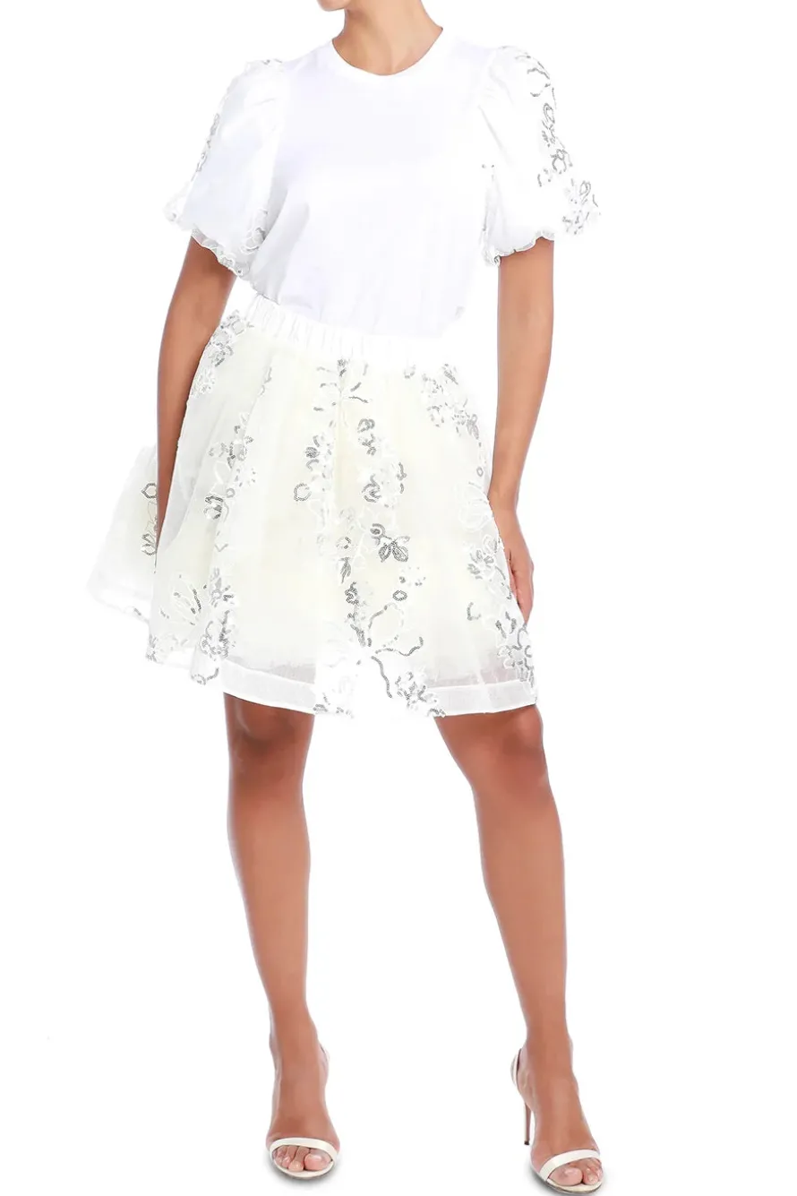 Sequin Tulle Puff Sleeve A-Line T-Shirt