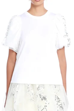Sequin Tulle Puff Sleeve A-Line T-Shirt