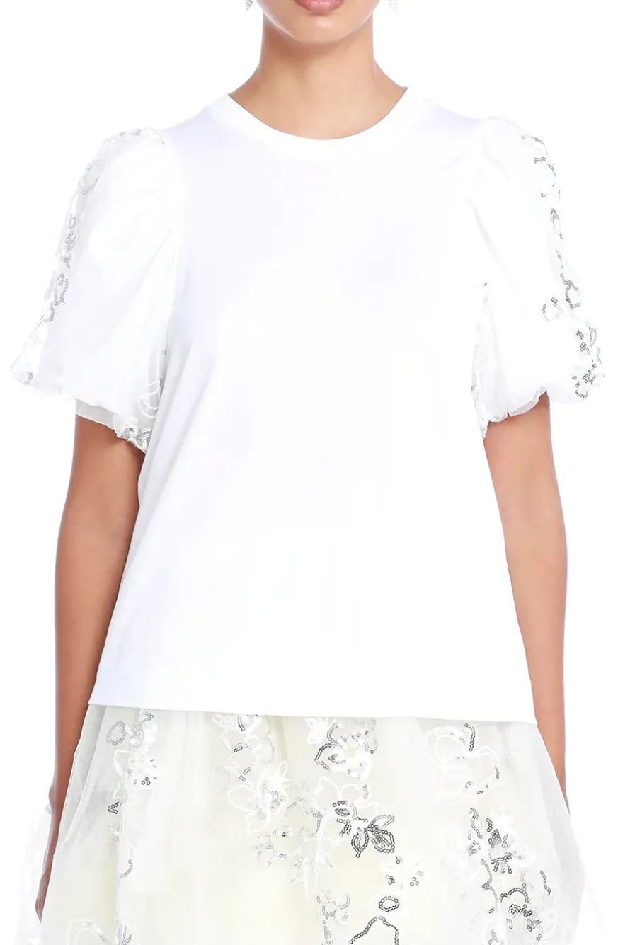 Sequin Tulle Puff Sleeve A-Line T-Shirt