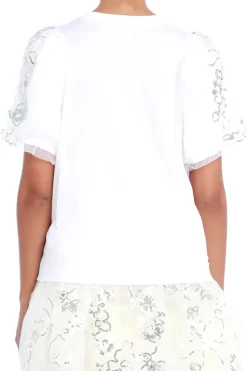 Sequin Tulle Puff Sleeve A-Line T-Shirt