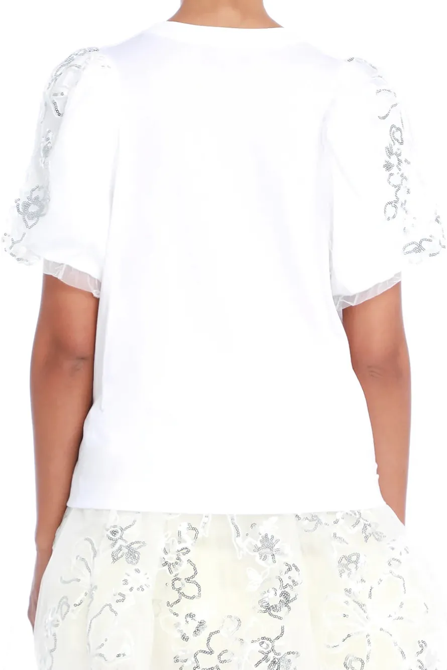 Sequin Tulle Puff Sleeve A-Line T-Shirt