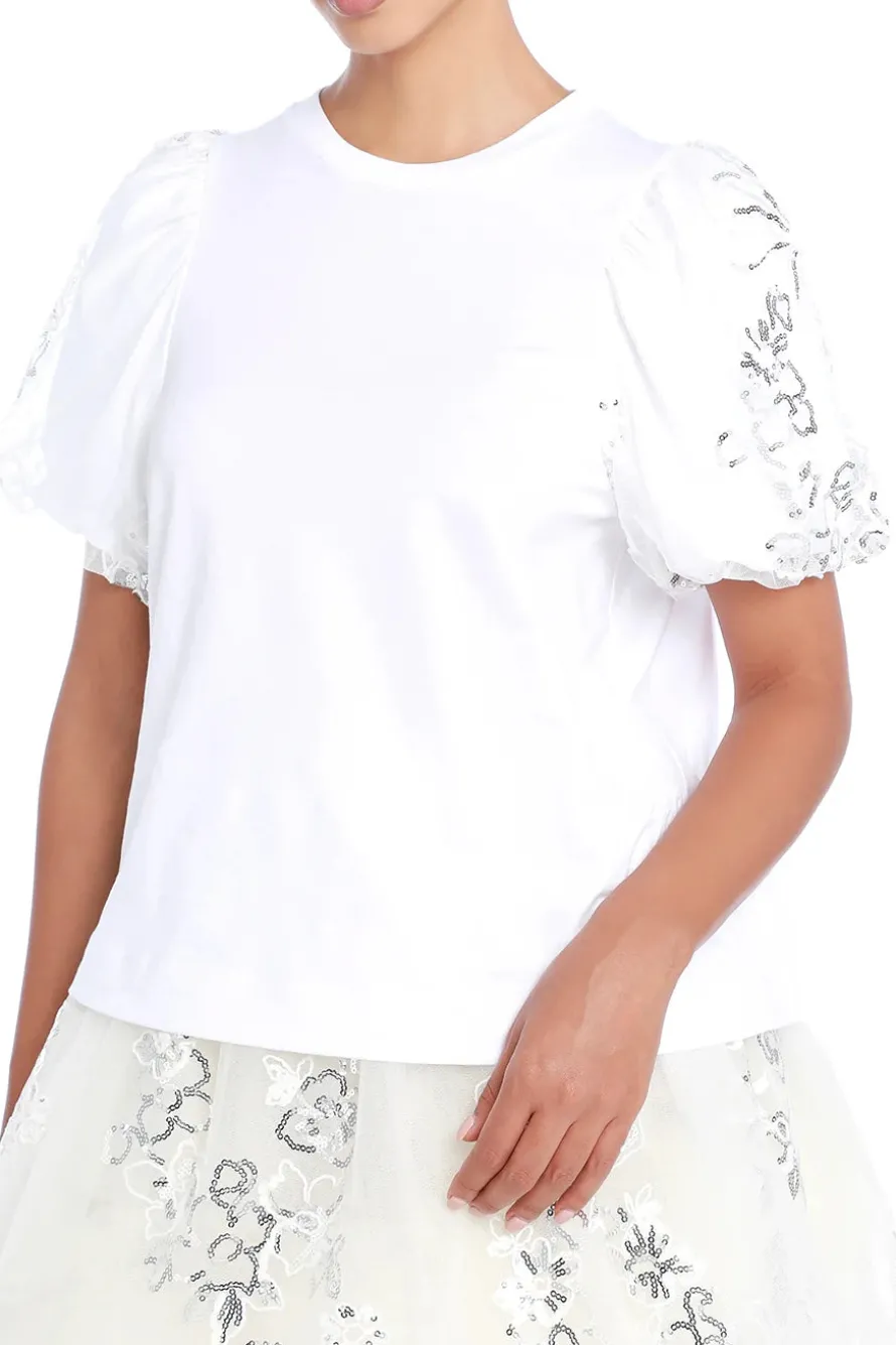 Sequin Tulle Puff Sleeve A-Line T-Shirt
