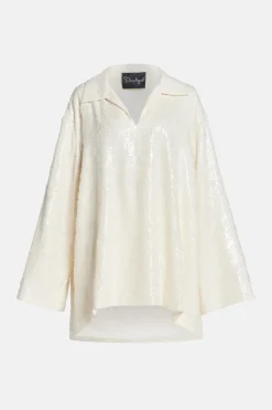 Sequin V Neck Shirt in White