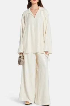 Sequin V Neck Shirt in White