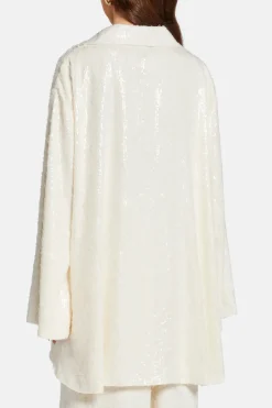 Sequin V Neck Shirt in White