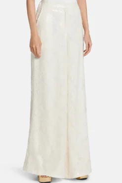 Sequin Wide Leg High Waist Trousers in White