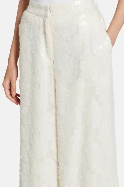 Sequin Wide Leg High Waist Trousers in White