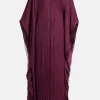 Sequins Silk and Chiffon Blend Kaftan in Burgundy