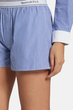 Serif Logo Cotton Boxer Shorts in Blue and White