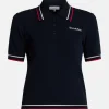 Serif Logo Mini Cable Polo T-Shirt in Blue