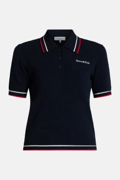 Serif Logo Mini Cable Polo T-Shirt in Blue