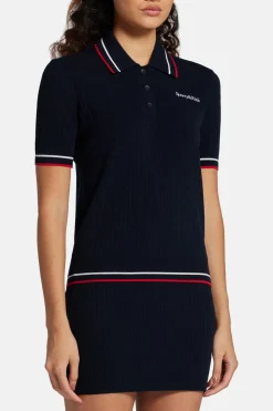 Serif Logo Mini Cable Polo T-Shirt in Blue