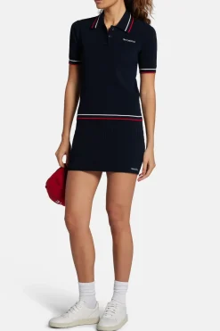 Serif Logo Mini Cable Polo T-Shirt in Blue