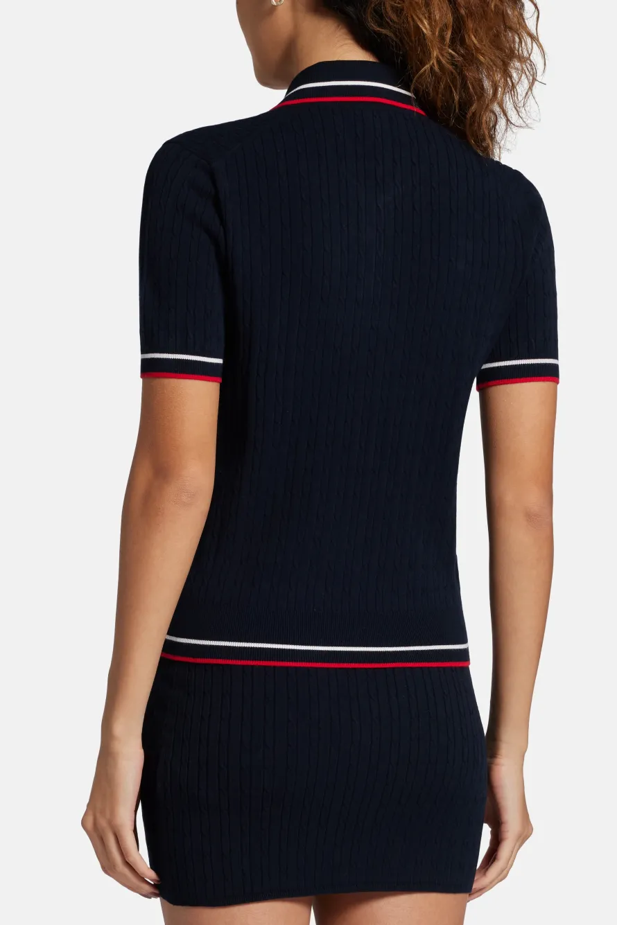 Serif Logo Mini Cable Polo T-Shirt in Blue