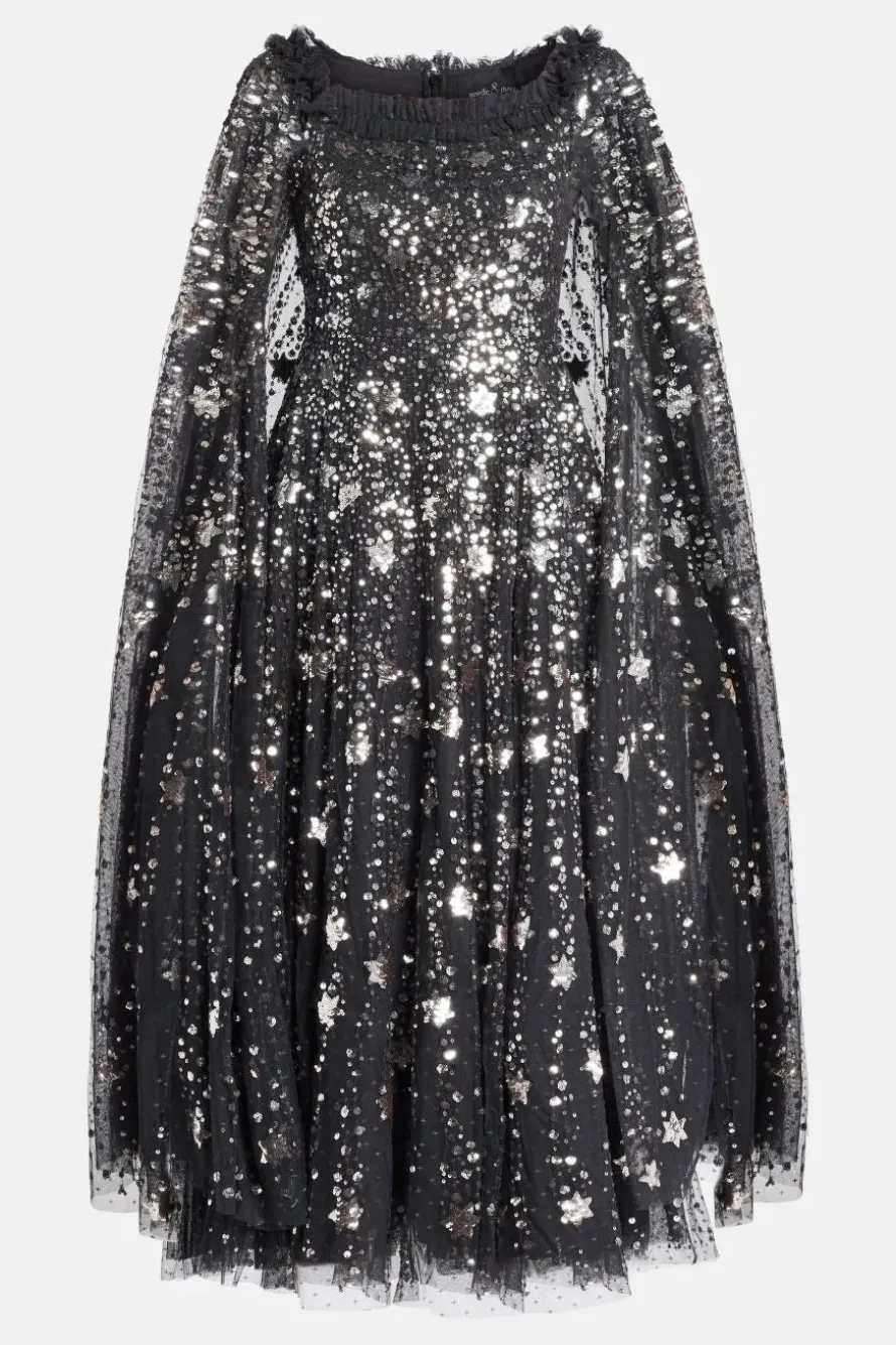 Shooting Stars Sequin Cape Evening Dress