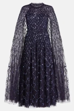 Shooting Stars Sequin Cape Evening Dress