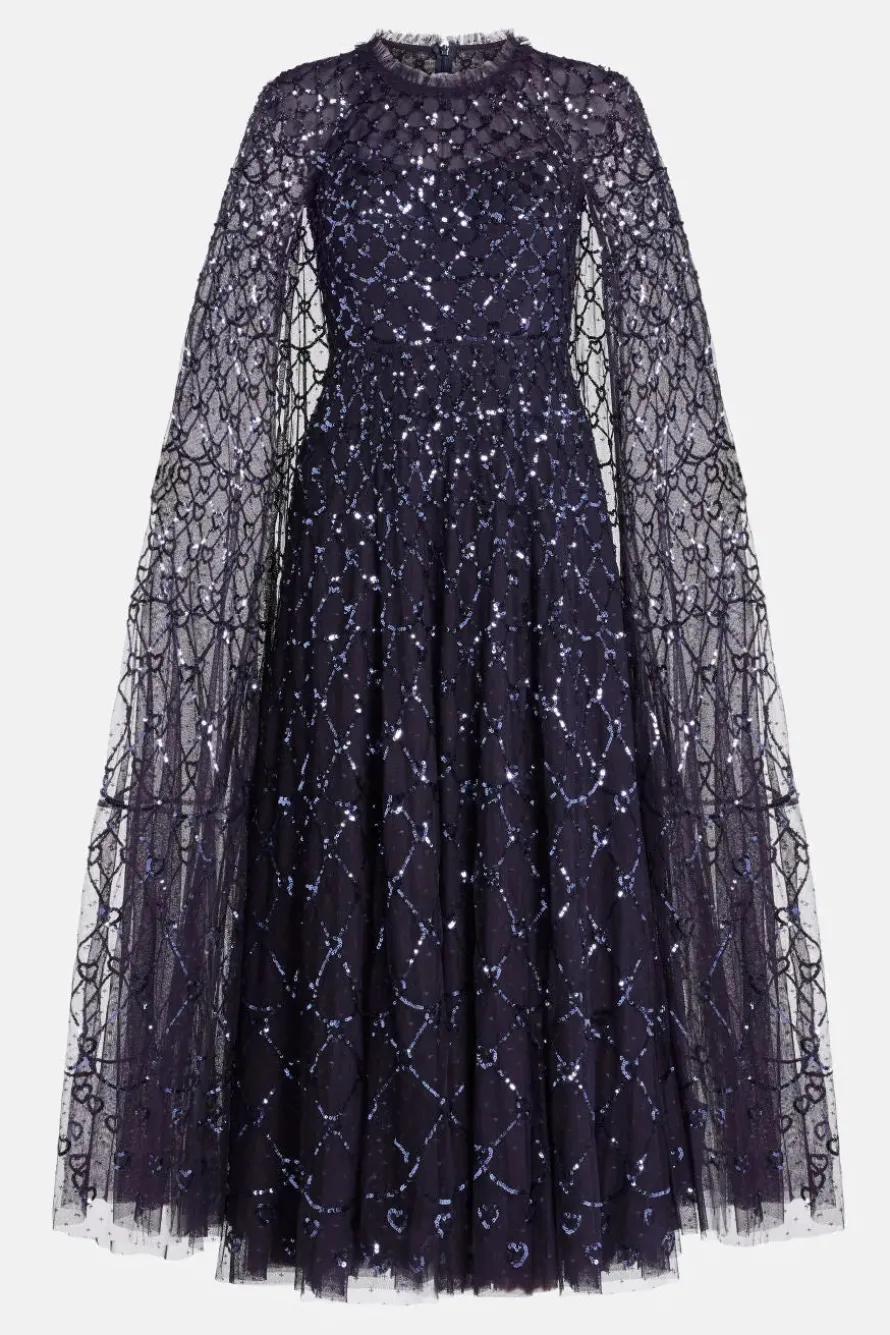 Shooting Stars Sequin Cape Evening Dress