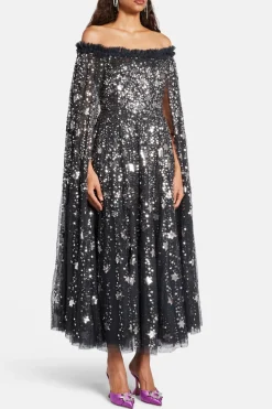 Shooting Stars Sequin Cape Evening Dress