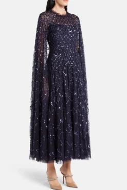 Shooting Stars Sequin Cape Evening Dress