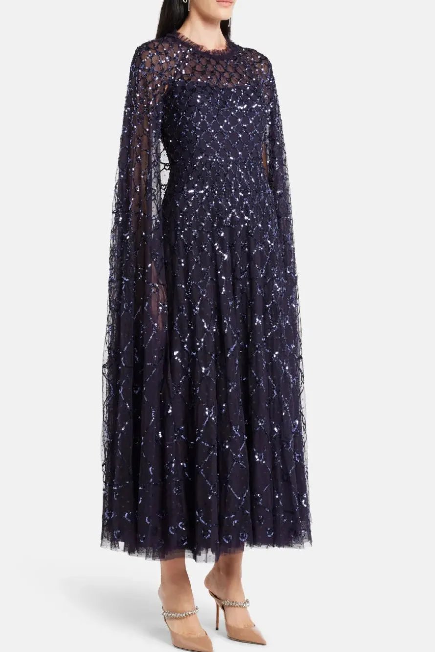 Shooting Stars Sequin Cape Evening Dress
