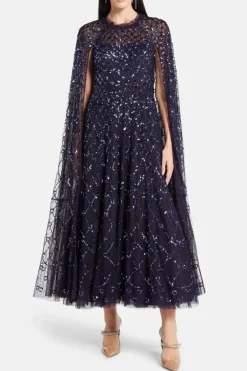 Shooting Stars Sequin Cape Evening Dress