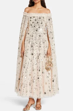 Shooting Stars Sequin Cape Evening Dress