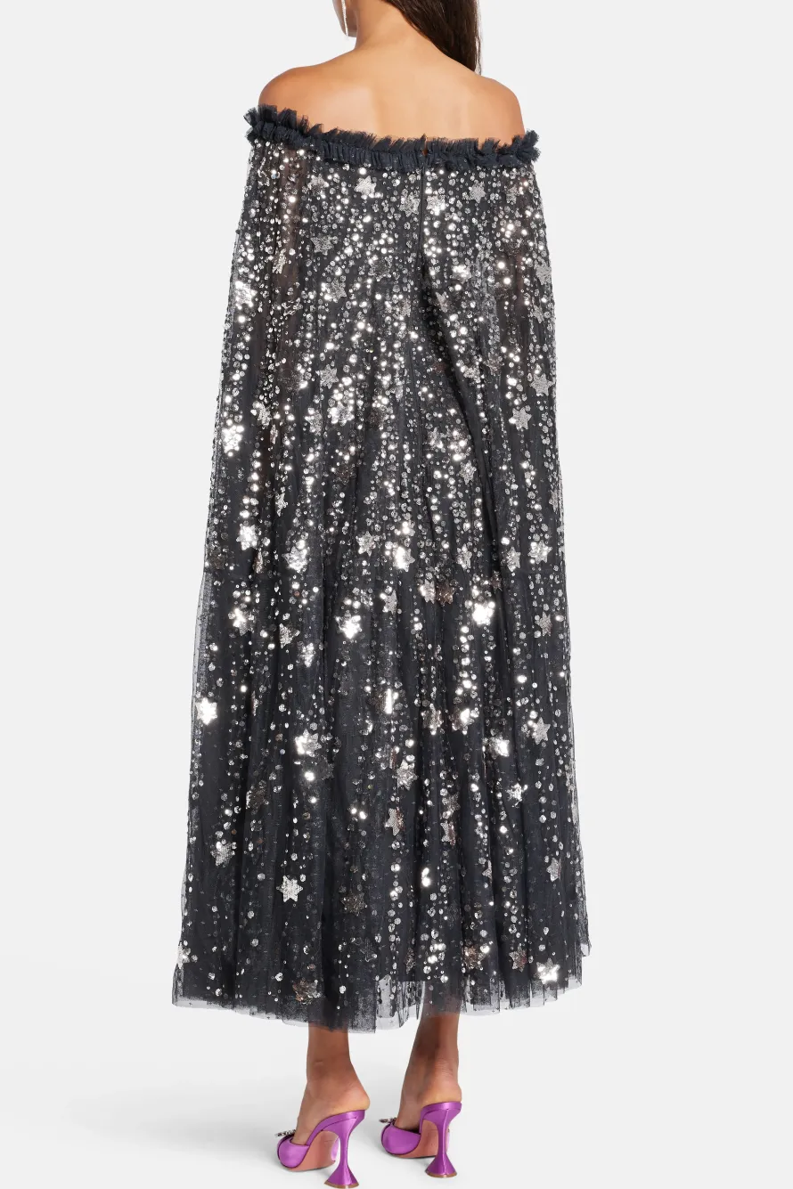 Shooting Stars Sequin Cape Evening Dress