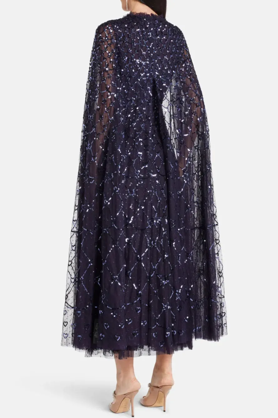 Shooting Stars Sequin Cape Evening Dress