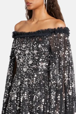 Shooting Stars Sequin Cape Evening Dress