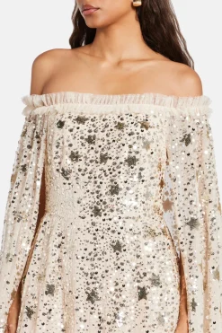 Shooting Stars Sequin Cape Evening Dress